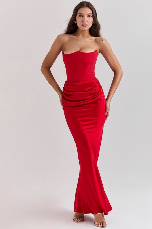 Women’s Evening Dress – Strapless Satin – Mermaid Fit – Full Length Formal Gown