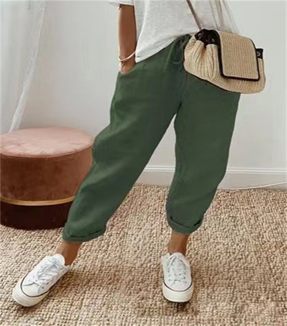 Women’s Trousers – Relaxed Fit – Breathable Blend – Drawstring Waist – Abstract Print