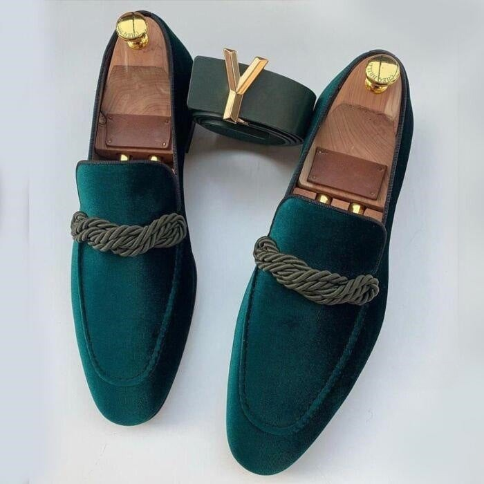 Men’s Loafers – Velvet Slip-On – Braided Detail – Elegant Fit – Dress Style