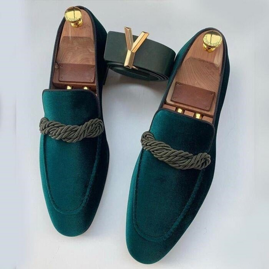 Men’s Loafers – Velvet Slip-On – Braided Detail – Elegant Fit – Dress Style