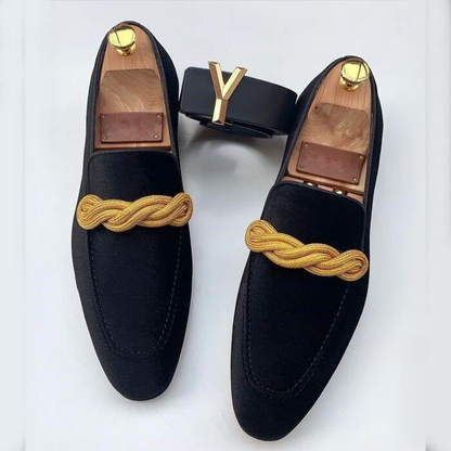 Men’s Loafers – Velvet Slip-On – Braided Detail – Elegant Fit – Dress Style