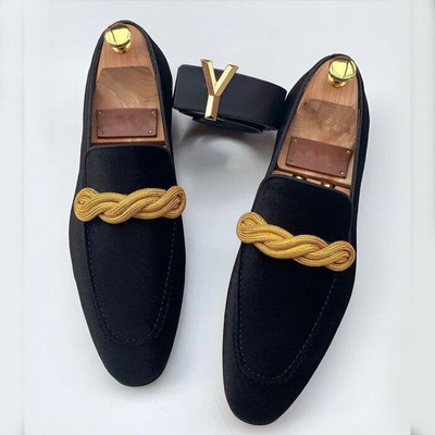 Men’s Loafers – Velvet Slip-On – Braided Detail – Elegant Fit – Dress Style
