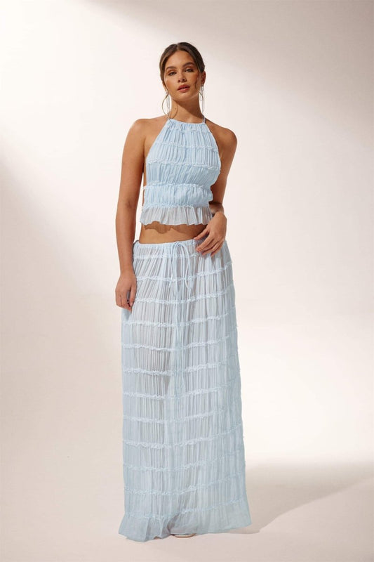 Women’s Co-ord Set – Halter Crop Top & Flared Maxi Skirt – Pleated Lightweight Fit