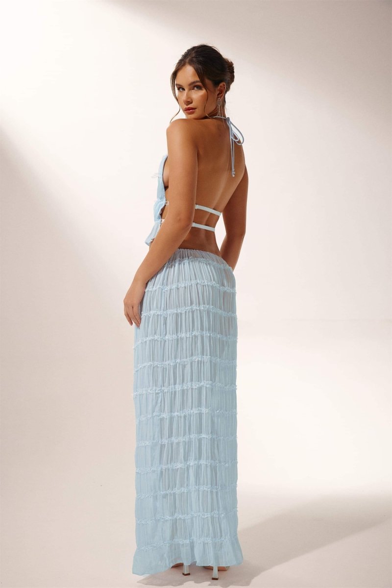 Women’s Co-ord Set – Halter Crop Top & Flared Maxi Skirt – Pleated Lightweight Fit