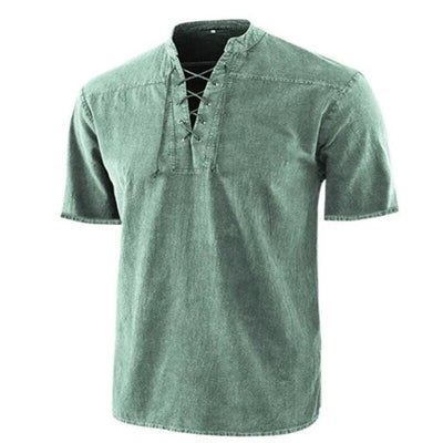 Men’s Shirt – Relaxed Fit – Lace-Up Neckline – Short Sleeve – Breathable Blend