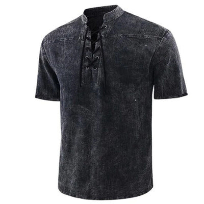 Men’s Shirt – Relaxed Fit – Lace-Up Neckline – Short Sleeve – Breathable Blend