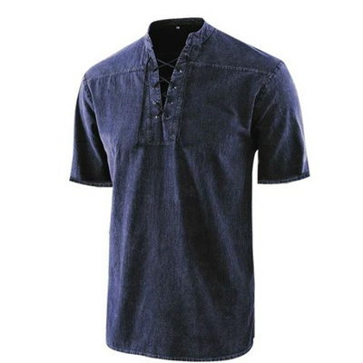 Men’s Shirt – Relaxed Fit – Lace-Up Neckline – Short Sleeve – Breathable Blend