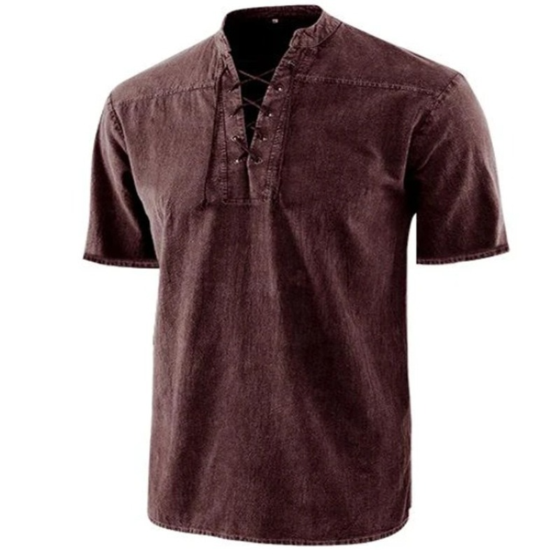 Men’s Shirt – Relaxed Fit – Lace-Up Neckline – Short Sleeve – Breathable Blend