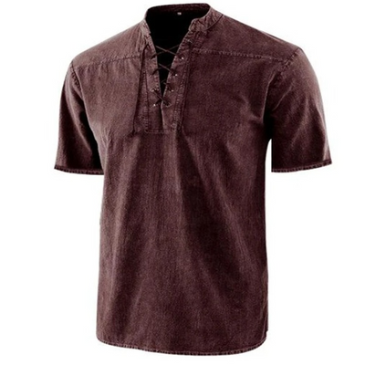 Men’s Shirt – Relaxed Fit – Lace-Up Neckline – Short Sleeve – Breathable Blend