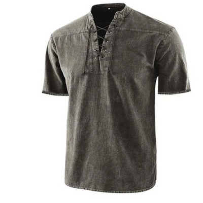 Men’s Shirt – Relaxed Fit – Lace-Up Neckline – Short Sleeve – Breathable Blend