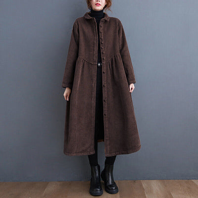 Women's Button-Down Midi Dress - Textured Fabric - Relaxed Fit - Long Sleeve Collared