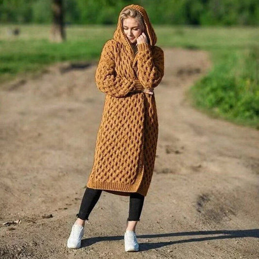 Women’s Cardigan – Chunky Knit – Oversized Fit – Hooded Cable Knit Longline Style