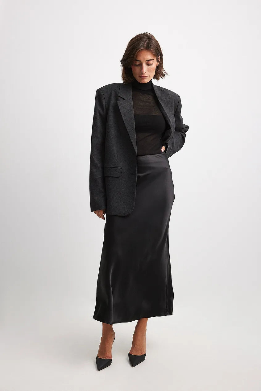 Women's Maxi Skirt - Sleek Satin - Flowing A-Line Silhouette - Elegant Formal Wear