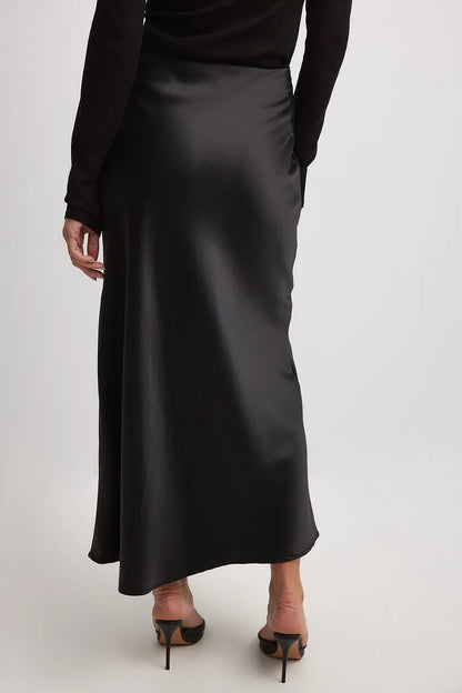 Women's Maxi Skirt - Sleek Satin - Flowing A-Line Silhouette - Elegant Formal Wear