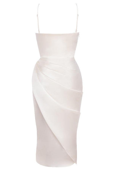 Women’s Midi Dress – Cowl Neck – Spaghetti Straps – High Slit – Draped Waist Detail
