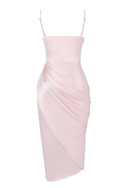 Women’s Midi Dress – Cowl Neck – Spaghetti Straps – High Slit – Draped Waist Detail
