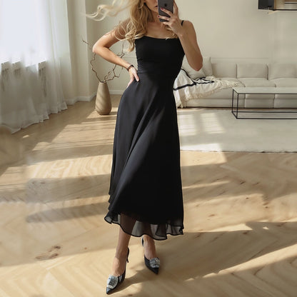 Women’s Midi Dress – Slim Fit Bodice – Square Neck – Flared Hem