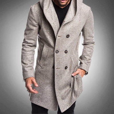 Long hooded trench coat for men