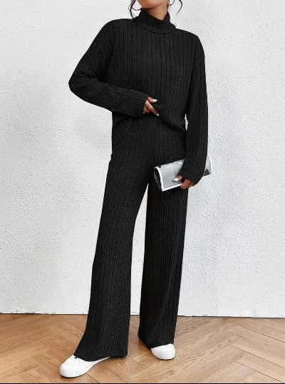 Women’s 2 piece set – ribbed turtleneck & wide leg pants