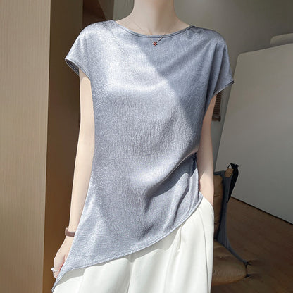 Women’s Short Sleeve Blouse - Asymmetrical Hem - Elegant Casual Top