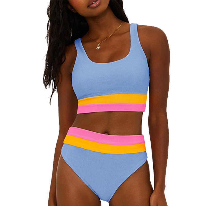 Women’s Bikini Set – Sporty Tank Top – High Waisted – Ribbed Stretch Fit – Moderate Coverage