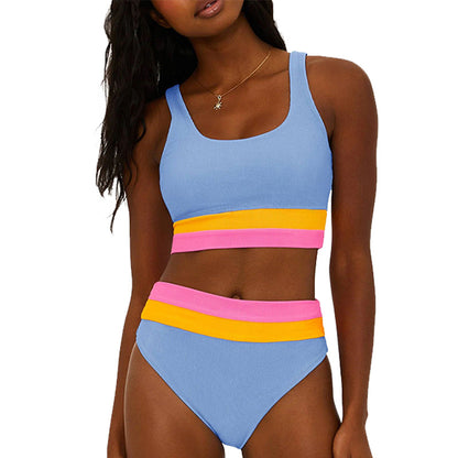 Women’s Bikini Set – Sporty Tank Top – High Waisted – Ribbed Stretch Fit – Moderate Coverage