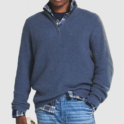Men’s Half-Zip Knit Sweater - Ribbed Texture - High Collar - Relaxed Fit