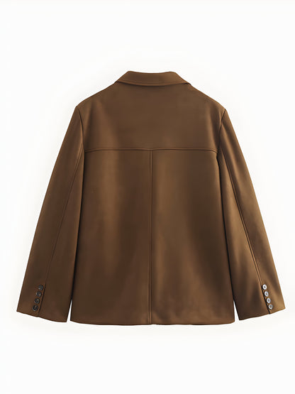 Women’s Jacket – Tailored Fit – Suede-Style Texture – Notched Lapel – Hip Length