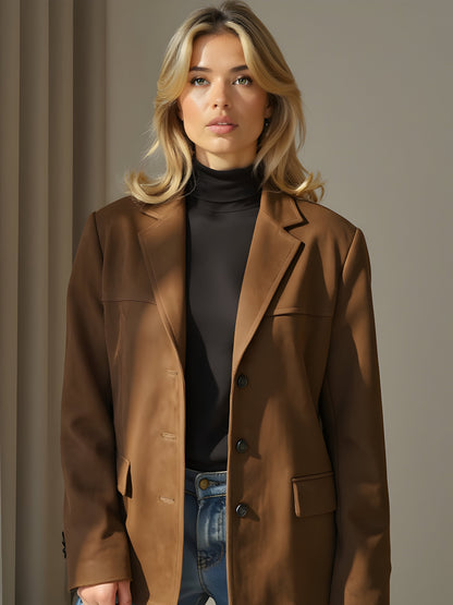 Women’s Jacket – Tailored Fit – Suede-Style Texture – Notched Lapel – Hip Length