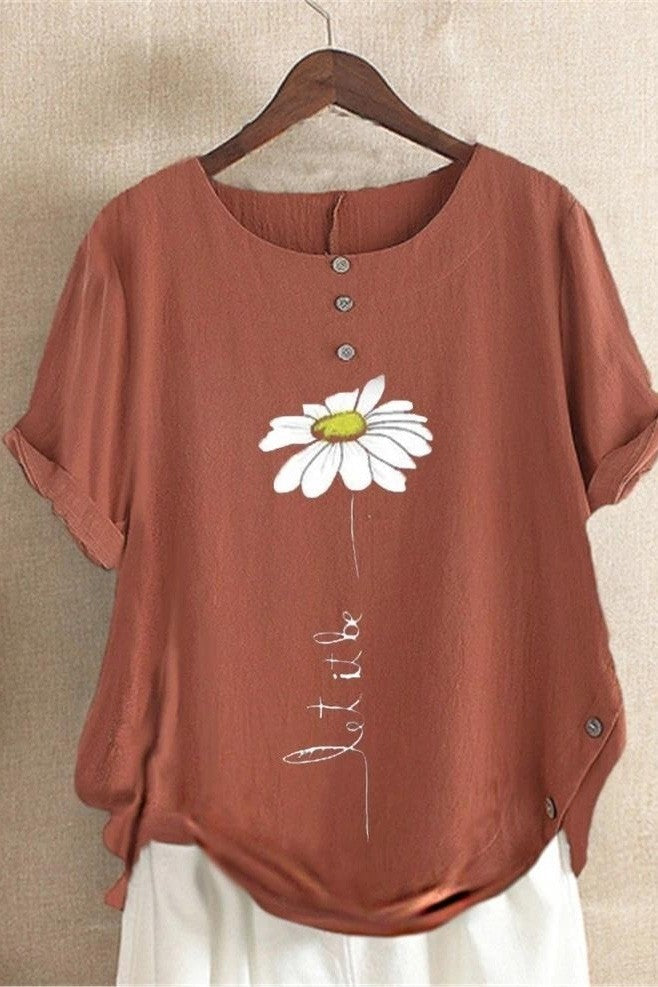 Women’s Short Sleeve Shirt – Relaxed Fit – Breathable Blend – Floral Graphic Print
