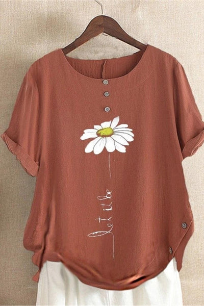 Women’s Short Sleeve Shirt – Relaxed Fit – Breathable Blend – Floral Graphic Print