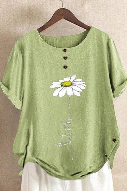 Women’s Short Sleeve Shirt – Relaxed Fit – Breathable Blend – Floral Graphic Print
