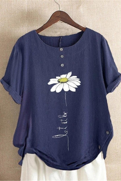 Women’s Short Sleeve Shirt – Relaxed Fit – Breathable Blend – Floral Graphic Print
