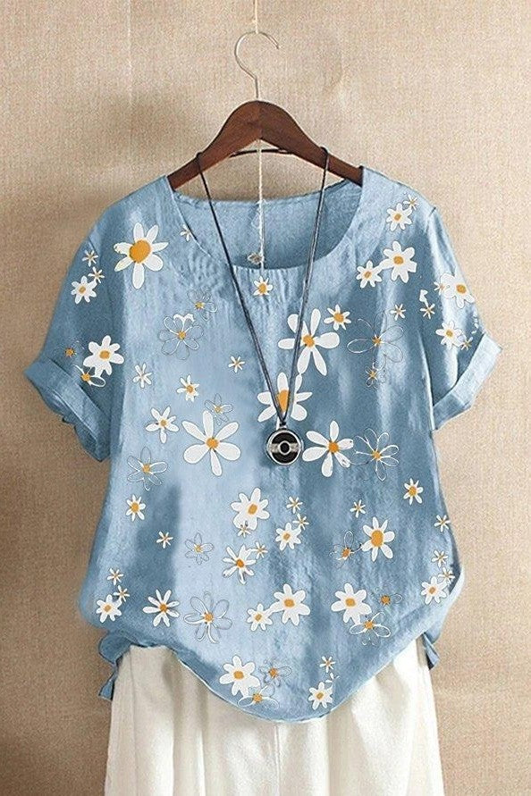 Women’s T-Shirt – Relaxed Fit – Floral Print – Soft Knit – Short Sleeve Everyday Style