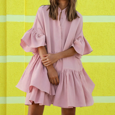 Elegant Flowy Dress with Wide Sleeves - Lightweight, All-Season, Sustainable Fabric
