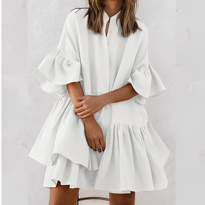 Elegant Flowy Dress with Wide Sleeves - Lightweight, All-Season, Sustainable Fabric