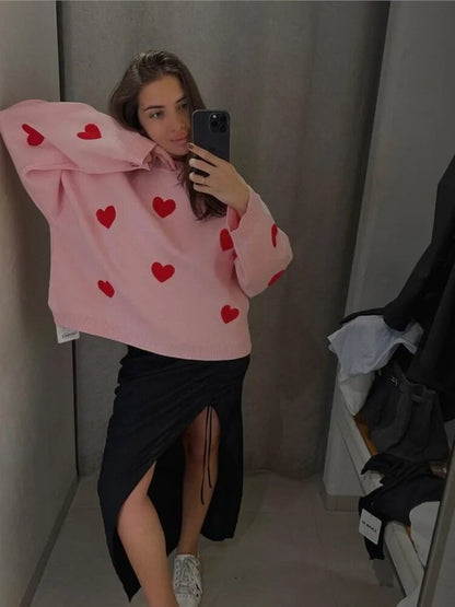 Women's loose fit sweater heart print