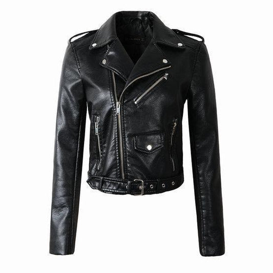 Women's pu leather jacket with cool washed finish