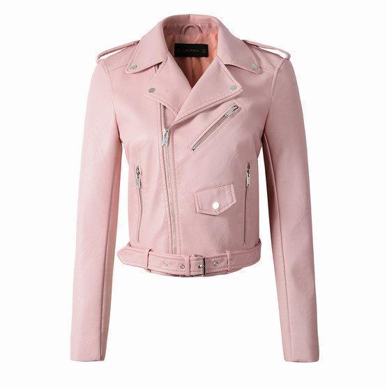 Women's pu leather jacket with cool washed finish