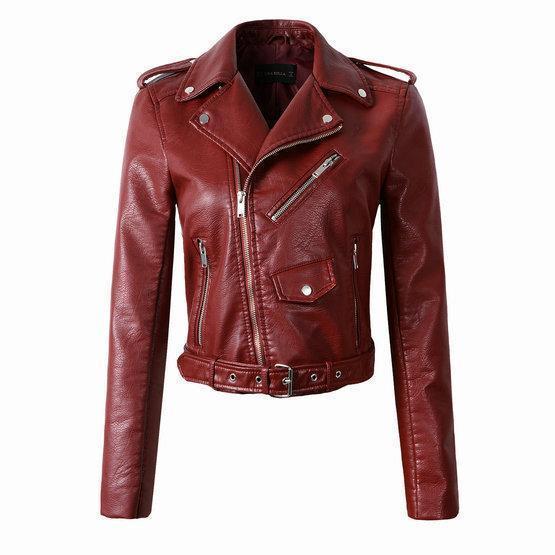 Women's pu leather jacket with cool washed finish