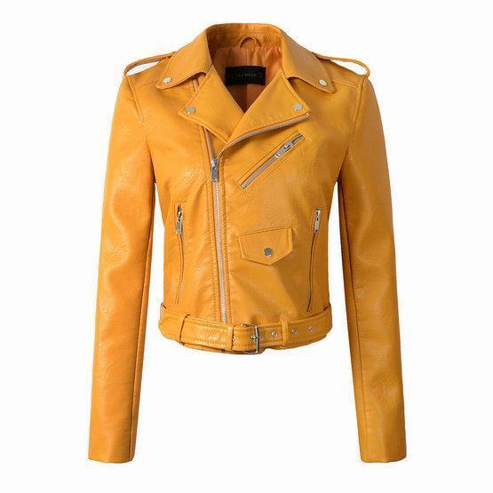 Women's pu leather jacket with cool washed finish