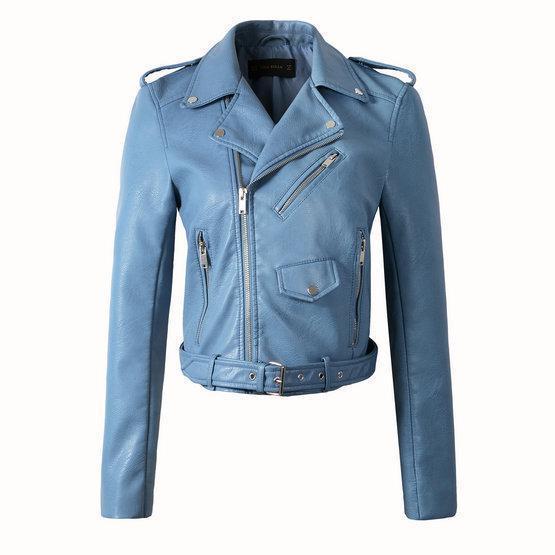 Women's pu leather jacket with cool washed finish