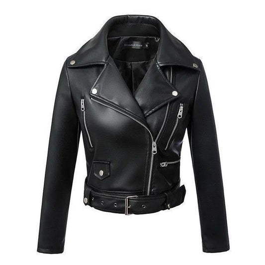 Womens casual black motorcycle jacket