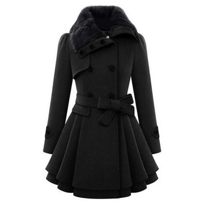 Plus size women's casual outdoor coat with fur collar