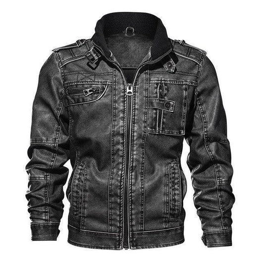 Men's casual warm motorcycle pu leather jacket