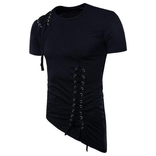 Men’s T-Shirt - Slim Fit - Lace-Up Detail - Crew Neck - Short Sleeve Stylish Design