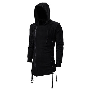 Heren gothic hoodie met vetersluiting accenten