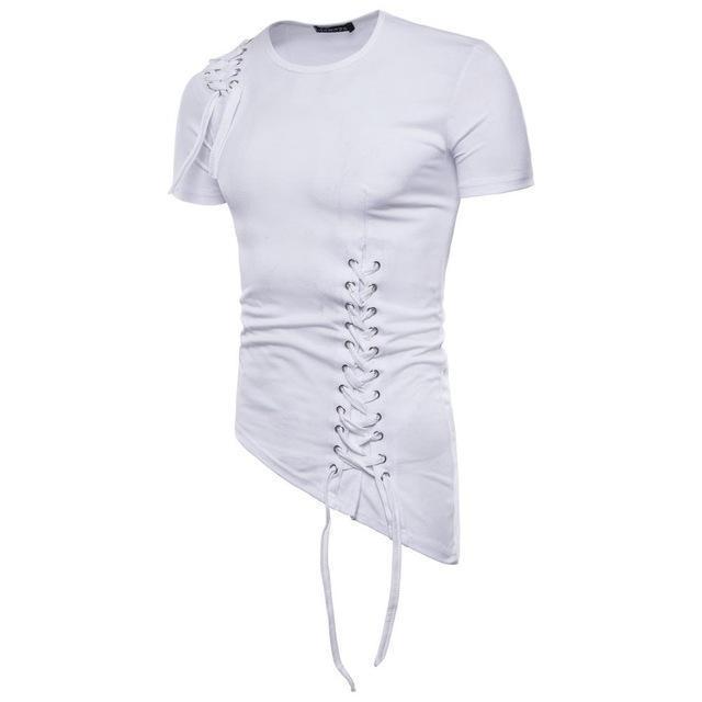 Men’s T-Shirt - Slim Fit - Lace-Up Detail - Crew Neck - Short Sleeve Stylish Design