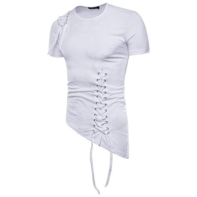Men’s T-Shirt - Slim Fit - Lace-Up Detail - Crew Neck - Short Sleeve Stylish Design