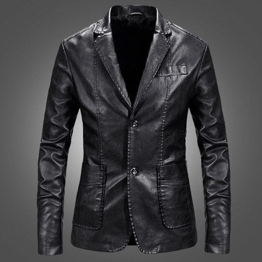 Stylish men's leather blazer with notched lapels